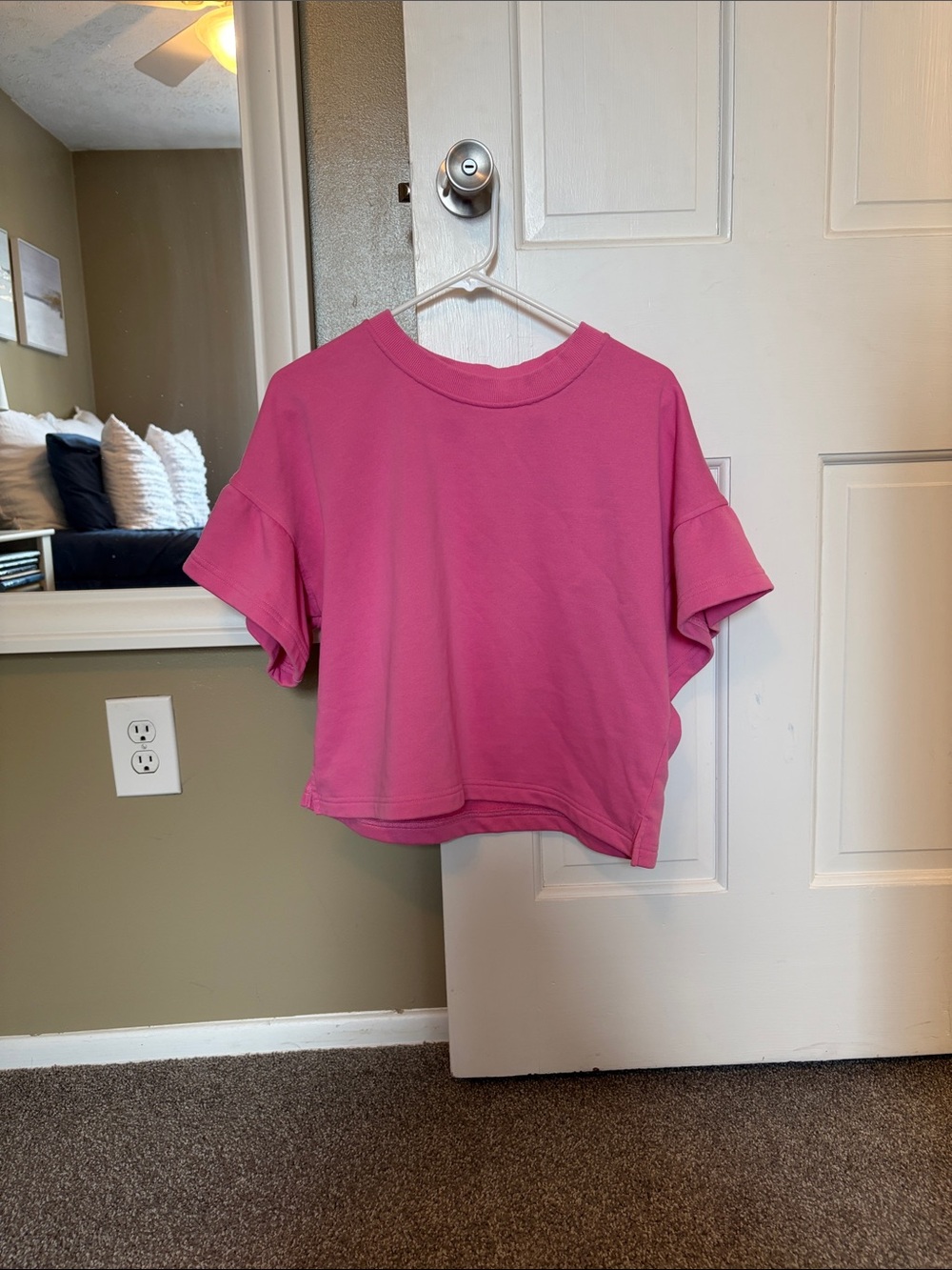 Another Love Cropped Pink Women's Top with Ruffled Sleeves